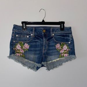 Denim Shorts With Floral Print